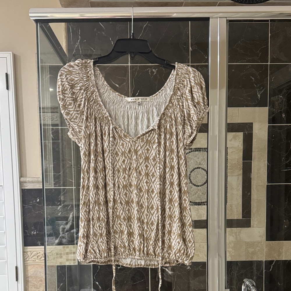 Max Studio Beige Patterned Peasant Blouse